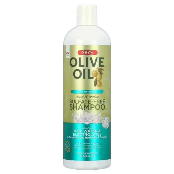 ORS Olive Oil Max Moisture Super Hydrating Sulfate-Free Shampoo, Infused with Rice water and Electrolytes for Supercharged Hydration & Growth (16.0 oz)