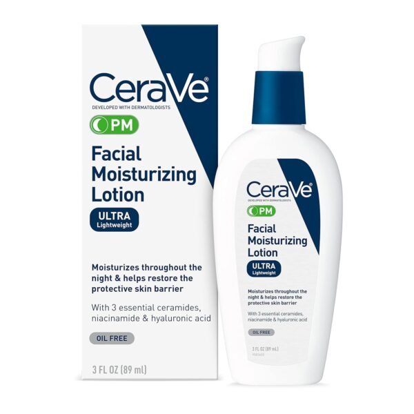 CeraVe PM Facial Moisturizing Lotion,Ultra-Lightweight, Oil-Free Moisturizer for Face, 3oz
